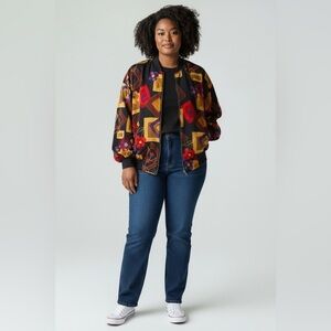 Vintage Colorful Geometric and Floral Bomber Jacket Size Large
